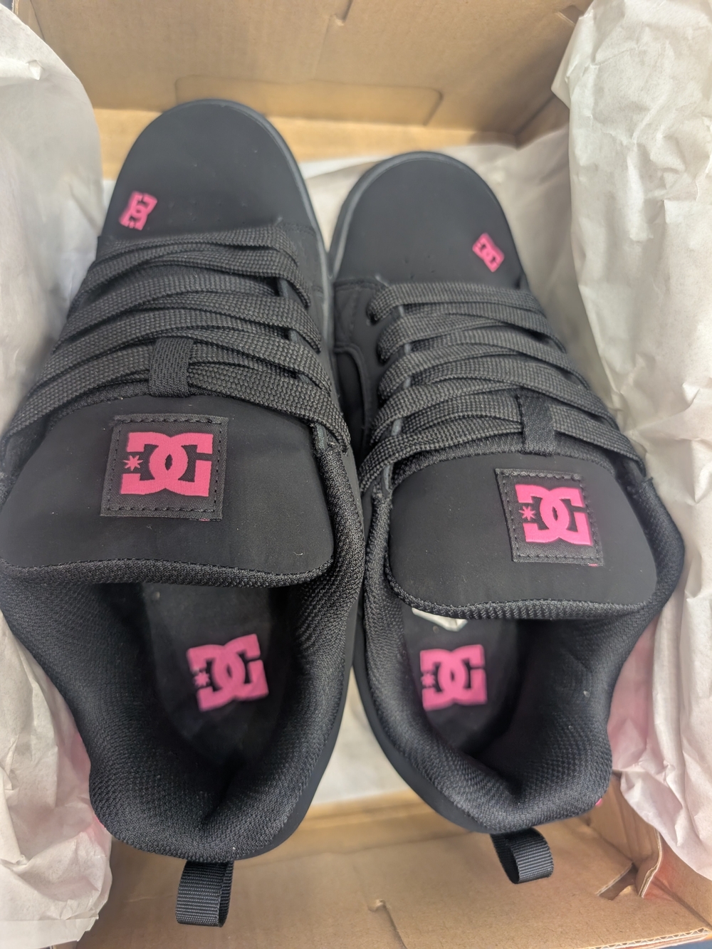 DC Women's Black Sneakers with Pink Logo Accents